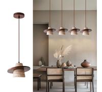 IOEDHW Lámpara colgante de travertino amarillo natural, lámpara colgante de madera y piedra con forma cilíndrica con base E26 y cable ajustable para isla de cocina lámpara de techo Japandi Wabi Sabi.