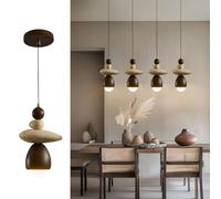 IOEDHW Lámpara colgante de travertino - Lámpara colgante de piedra natural amarilla y madera de nogal, luz de techo LED Wabi Sabi para isla de cocina, comedor, dormitorio o entrada - 7.08" x 11.81"