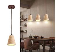 IOEDHW Lámpara colgante travertino amarillo con madera de nogal - Cable ajustable de 200 cm lámpara colgante LED de piedra amarilla cremosa para isla de cocina comedor dormitorio decoración rústica