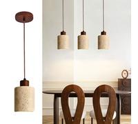 IOEDHW Lámpara colgante travertino amarillo lámpara colgante Wabi-Sabi piedra natural con madera nogal cable ajustable 78,7 pulgadas luminaria de isla de cocina estilo rústico para comedor y dormitori