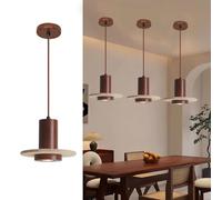 IOEDHW Lámpara colgante Wabi Sabi de travertino amarillo, madera de nogal y piedra natural, lámpara de araña Japandi ajustable para isla de cocina, comedor y dormitorio, 1 cabezal.