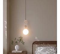 IOEDHW Lámpara colgante Wabi Sabi de travertino, piedra natural, madera y vidrio. Lámpara de techo retro boho con luz cálida, ideal para casas de campo y apartamentos. - 12 x 12 x 33 cm.