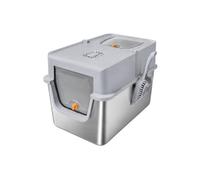 Ioensy Arenero Cubierto para Gato Arenero Cerrado Caja de Arena Bandeja Higiénica Contenedor Sanitario de Acero Inoxidable con Acceso Frontal y Apto para, Gris Claro