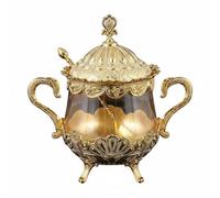 Ioensy Azucarera de Vidrio Recipiente para Azúcar con Tapa Detalle Grabado Elegante Apta para Servir Condimentos en la Cocina Servicio de Té Sociales, Dorado