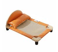 Ioensy Cama para Gato Cama Elevada Sofá para Camastro para Mueble para Mascota con Marco Bajo Superficie Tejida Aireada Borde Acolchado Almohada, Naranja, Cama De Malla Transpirable