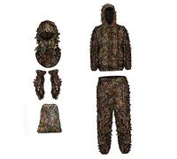 Ioensy Conjunto de Camuflaje para Hombre, Traje táctico con Capucha 3D Leafy, Guantes y máscara Facial Completa para Juegos al Aire Libre