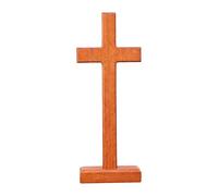 Ioensy Crucifijo sobre Pedestal en Forma de Doble Cruz, Sencillo, en Madera, para Decoración de Interiores, para Colocar en Estantería.