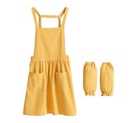 Ioensy Delantal de Algodón para Catering, Regalo para La Cocina, Ropa de Cocina, Delantal para Mujeres para Proyectos de Bricolaje para Chefs, Jardinería, Amarillo, tal como se describe