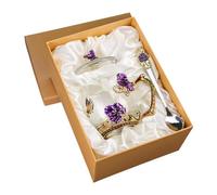 Ioensy Taza de Té de Vidrio Esmaltado, Taza de Café, Taza Decorativa para Beber con Tapa para Amigos, Boda, Día de La Madre, Aniversario, Violeta