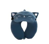 IOEUIWP Cartoon Neck Pillow Memory Cotton U-Shaped Soft Fluffy Travel Car Airplane Office Lunch Break Comfortable Sleep Headrest with An Eye Mask(Blue with An Eye Mask)