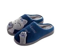 IOEUIWP Cartoon Print Couple Slippers - Winter Plush House Shoes Unisex, Cute Animal Design Home Indoor Warm Scuffs Para interior y exterior(DEEP BLUE,40-41)