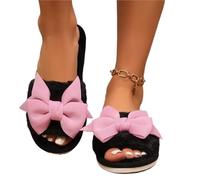 IOEUIWP Ladies' Slippers Have A Stylish Winter Vibe With Bow Ties Indoor Soft-Soled Are Comfortable And Warm Para interior y exterior(Black,36-37)
