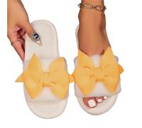 IOEUIWP Ladies' Slippers Have A Stylish Winter Vibe With Bow Ties Indoor Soft-Soled Are Comfortable And Warm Para interior y exterior(Yellow,40-41)
