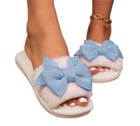 IOEUIWP Ladies' Slippers Have A Stylish Winter Vibe With Bow Ties Indoor Soft-Soled Are Comfortable And Warm Para interior y exterior(Blue,40-41)