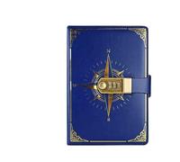 IOEUIWP Libreta de contraseñas retro A5 con candado, libreta de diario, cuaderno creativo, brújula de viajero, libro de mano, bloc de notas for estudiantes, papelería for tomar notas secretas(Blue)