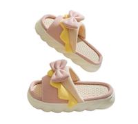 IOEUIWP Linen Slippers Women Indoor Comzy Anti-Slip House Cotton Shoes Cute Bowknot Flat Slipper Couples Slides Para interior y exterior(Pink,38-39)
