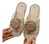 IOEUIWP Little Daisy Women's Linen Flip Flop Open Toe Lightweight Flat Casual Sandals Outdoor Beach Shoes Para interior y exterior(Blue,36)