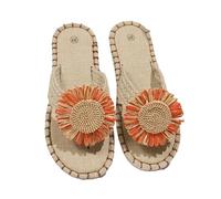 IOEUIWP Little Daisy Women's Linen Flip Flop Open Toe Lightweight Flat Casual Sandals Outdoor Beach Shoes Para interior y exterior(Red,36)