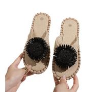IOEUIWP Little Daisy Women's Linen Flip Flop Open Toe Lightweight Flat Casual Sandals Outdoor Beach Shoes Para interior y exterior(Black,38)