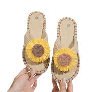 IOEUIWP Little Daisy Women's Linen Flip Flop Open Toe Lightweight Flat Casual Sandals Outdoor Beach Shoes Para interior y exterior(Yellow,43)
