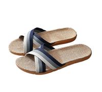 IOEUIWP Men Shoes Slippers Linen Home Indoor Open Toe Flat Shoe Beach Striped Spliced Rubber Sandals Para interior y exterior(COLOR2,40-41)