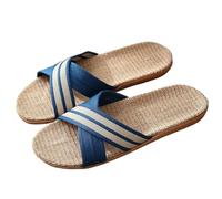 IOEUIWP Men Shoes Slippers Linen Home Indoor Open Toe Flat Shoe Beach Striped Spliced Rubber Sandals Para interior y exterior(COLOR4,42-43)