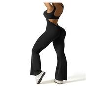 IOEUIWP Mono Acampanado De Primavera Y Verano For Mujer, Sexy, Sin Espalda, Mangas, Ajustado, Con Fruncido En El Trasero, Yoga, Costuras para yoga, deporte(Black,M)