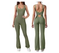 IOEUIWP Mono De Entrenamiento Acampanado For Mujer, Yoga Sin Espalda, Una Pieza Con Fruncido En El Trasero para yoga, deporte(Green,L)