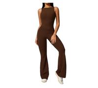 IOEUIWP Mono de yoga una pieza con espalda descubierta y huecos for mujer, deportivo, sin mangas, for gimnasio, entrenamiento, ajustado, acampanado para yoga, deporte(Brown,S)