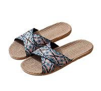 IOEUIWP Open-Toe Crossed Linen Slippers For Men And Women Indoor Home Floor Summer Cool Sandals Couple Matching Para interior y exterior(SKY BLUE,44-45)