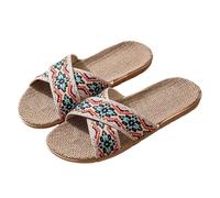 IOEUIWP Open-Toe Crossed Linen Slippers For Men And Women Indoor Home Floor Summer Cool Sandals Couple Matching Para interior y exterior(Orange Red,42-43)