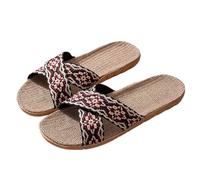 IOEUIWP Open-Toe Crossed Linen Slippers For Men And Women Indoor Home Floor Summer Cool Sandals Couple Matching Para interior y exterior(Red and Black,44-45)