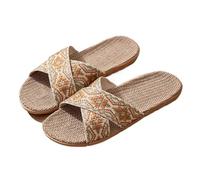 IOEUIWP Open-Toe Crossed Linen Slippers For Men And Women Indoor Home Floor Summer Cool Sandals Couple Matching Para interior y exterior(Khaki,42-43)