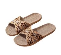 IOEUIWP Open-Toe Crossed Linen Slippers For Men And Women Indoor Home Floor Summer Cool Sandals Couple Matching Para interior y exterior(Coffee,40-41)