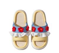IOEUIWP Platform Slippers Women Home Cartoon Cute Shoes Casual House Cotton Linen Slides Flats Indoor Open Toe Para interior y exterior(Flower yellow,36-37)