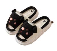 IOEUIWP Platform Women's Slippers Home Linen Pig Cute Designer Woman Shoes Flat Hemp Indoor Elegant Casual Slides Para interior y exterior(Black,36-37)