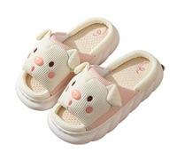 IOEUIWP Platform Women's Slippers Home Linen Pig Cute Designer Woman Shoes Flat Hemp Indoor Elegant Casual Slides Para interior y exterior(White,36-37)