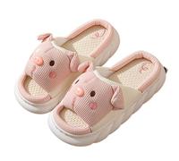 IOEUIWP Platform Women's Slippers Home Linen Pig Cute Designer Woman Shoes Flat Hemp Indoor Elegant Casual Slides Para interior y exterior(Pink,36-37)
