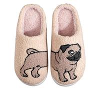 IOEUIWP Plush Pug Slippers Anti Slip Flat Thermal Cartoon Fluffy Couple Fuzzy Animal For Indoor Bedroom Para interior y exterior(36-37)