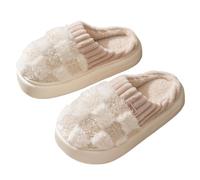 IOEUIWP Warm Fluffy Cotton Slippers For Women Indoor Anti-slip Comfort Plush Slides Couple Soft Fuzzy House Shoes Para interior y exterior(Beige,42-43)