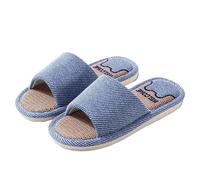 IOEUIWP Women Linen Slippers Four Seasons Indoor Sandals Adults Cartoon Slides Couples Open Toed Breathable Home Shoes Para interior y exterior(Blue,36-37)