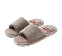 IOEUIWP Women Linen Slippers Four Seasons Indoor Sandals Adults Cartoon Slides Couples Open Toed Breathable Home Shoes Para interior y exterior(Brown,44-45)