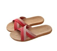 IOEUIWP Women Shoes Slippers Flat Open Toe Linen Lightweight Summer Sandals Ladies Flip-flop For Indoor House Slides Para interior y exterior(Olivine,37-38)