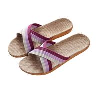 IOEUIWP Women Shoes Slippers Flat Open Toe Linen Lightweight Summer Sandals Ladies Flip-flop For Indoor House Slides Para interior y exterior(Beige,39-40)