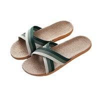 IOEUIWP Women Shoes Slippers Flat Open Toe Linen Lightweight Summer Sandals Ladies Flip-flop For Indoor House Slides Para interior y exterior(Straw,39-40)