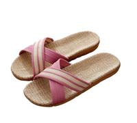 IOEUIWP Women Shoes Slippers Flat Open Toe Linen Lightweight Summer Sandals Ladies Flip-flop For Indoor House Slides Para interior y exterior(DEEP BLUE,37-38)