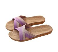 IOEUIWP Women Shoes Slippers Flat Open Toe Linen Lightweight Summer Sandals Ladies Flip-flop For Indoor House Slides Para interior y exterior(Burgandy,39-40)