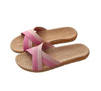 IOEUIWP Women Shoes Slippers Flat Open Toe Linen Lightweight Summer Sandals Ladies Flip-flop For Indoor House Slides Para interior y exterior(Grass-Green,39-40)