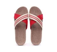 IOEUIWP Women's Breathable Linen Slippers Soft Sole Indoor For All Seasons Simple Versatile Home Wear Sandals Para interior y exterior(Cross two red,35-36)