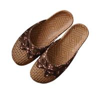 IOEUIWP Women's Breathable Linen Slippers Soft Sole Indoor For All Seasons Simple Versatile Home Wear Sandals Para interior y exterior(Flower coffee,37-38)